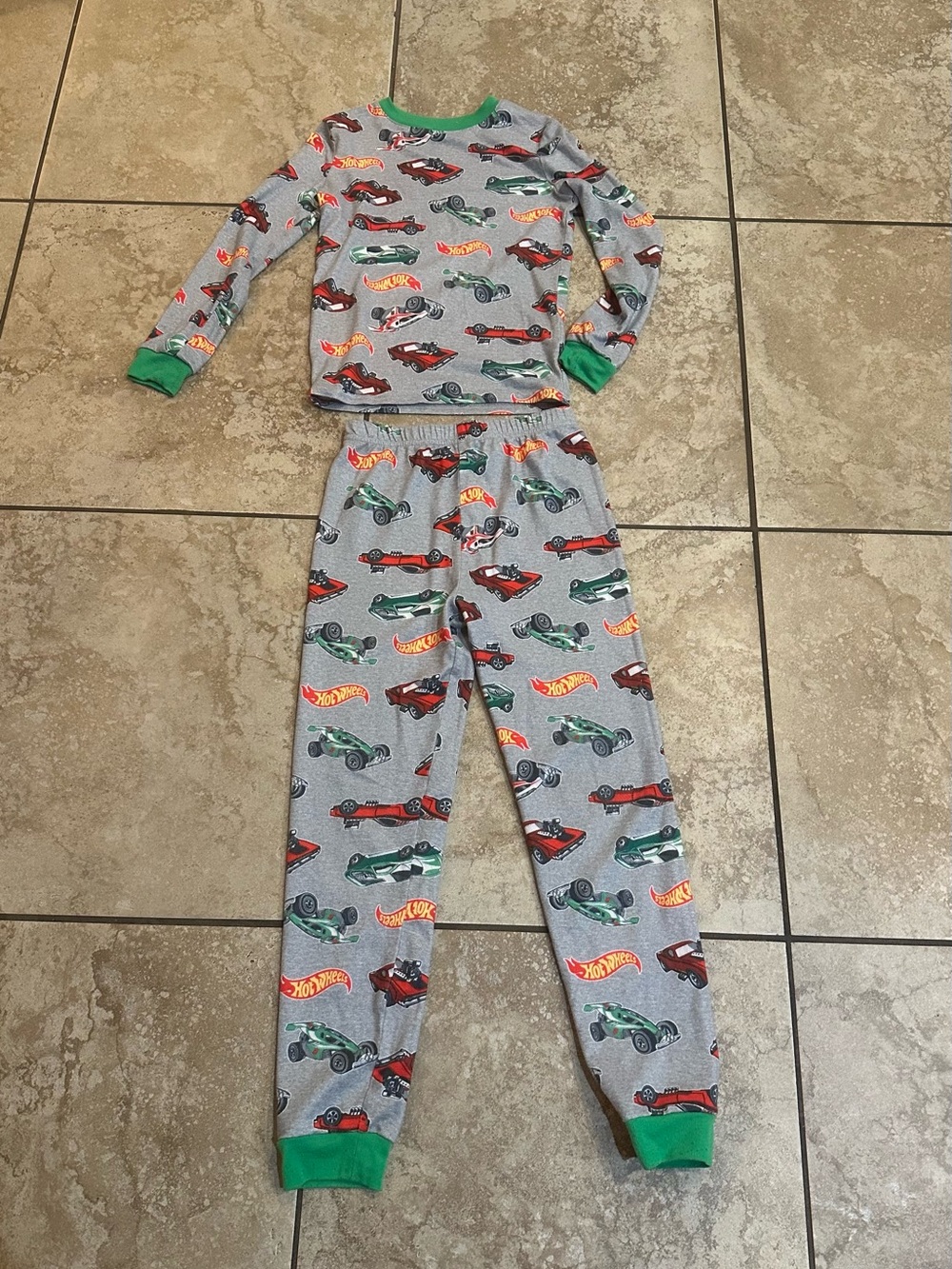 Hot Wheels Grey Kids Pajama Set with Green Trim